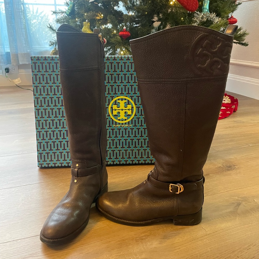 Tory Burch Marlene riding boots shoes sz 7 dark coconut